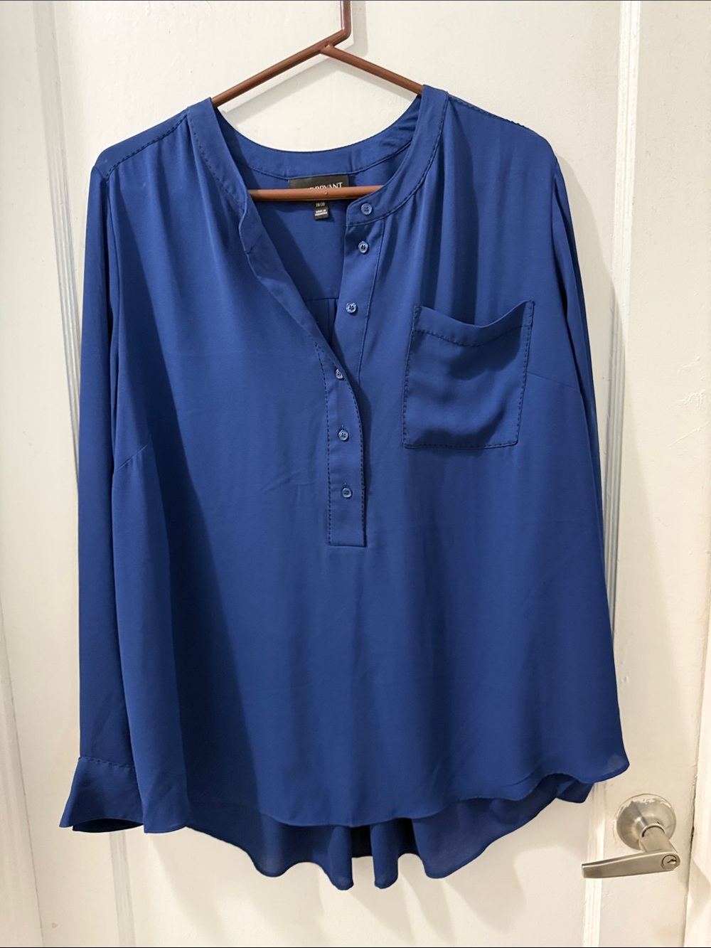 Lane Bryant Royal Blue Long Sleeve Button Pullover Blouse